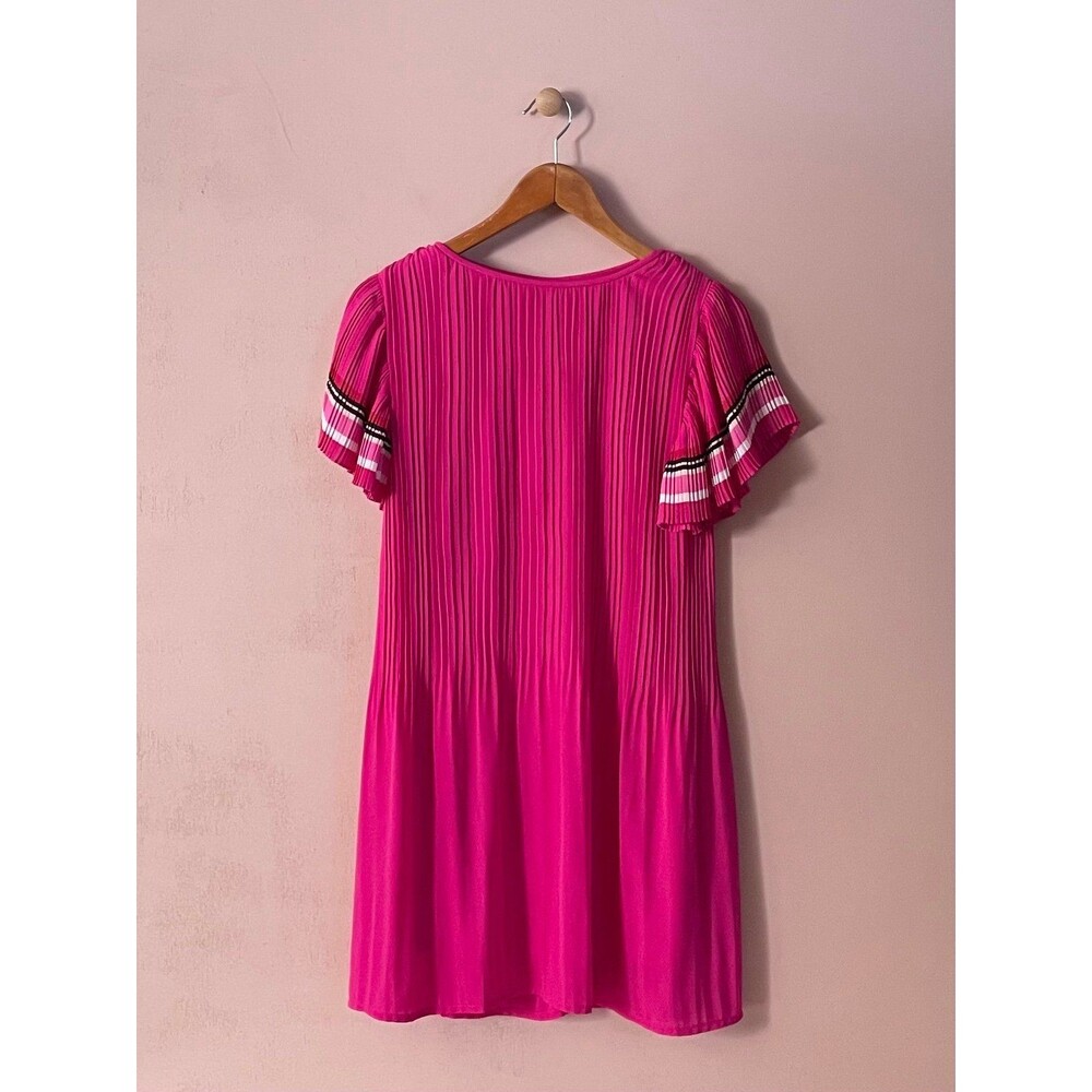 Maje Fuchsia Striped Flutter Sleeve Pleated Mini Dress Size 38